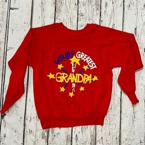Vintage 1980s World's Greatest Grandpa 80s Dad Red Crewneck Sweatshirt